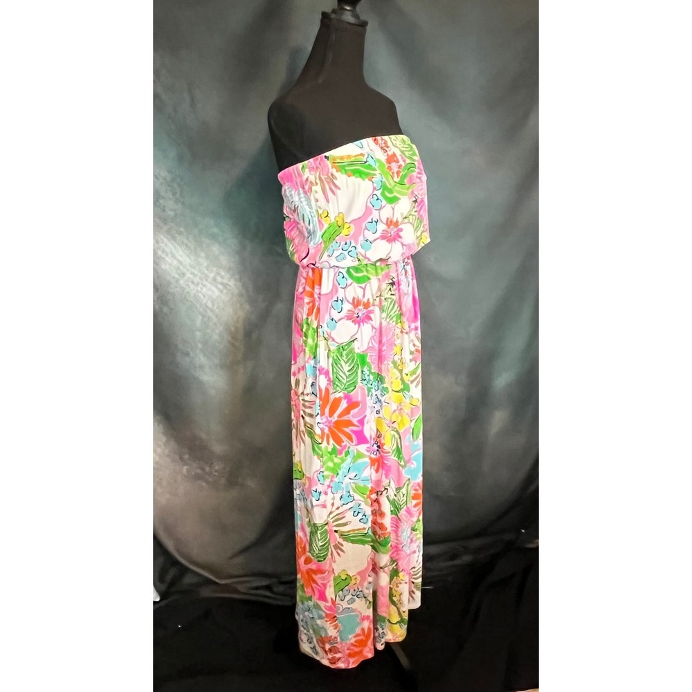 Lilly Pulitzer for Target Strapless Maxi Dress Floral‎ Pink Green Womens Small - Picture 3 of 7